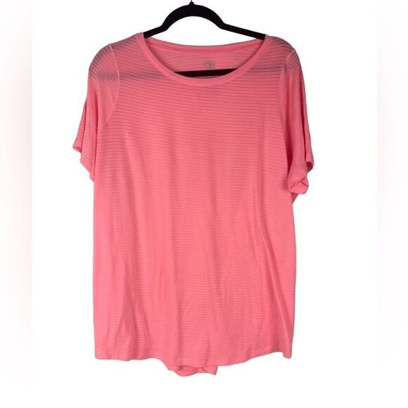 Athletic flamingo pink short sleeve crew neck work out top  sz XL slight sheer - Picture 1 of 6